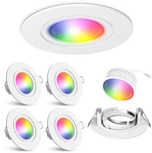 linovum Einbauspot 4er Set weiß rund Smart LED WLAN RGBW App flach 25mm | Vier smarte Einbauspots weiß matt - per App & Alexa steuerbar, RGB & warmweiß bis tageslicht, nur 25mm tief, für Wohnräume