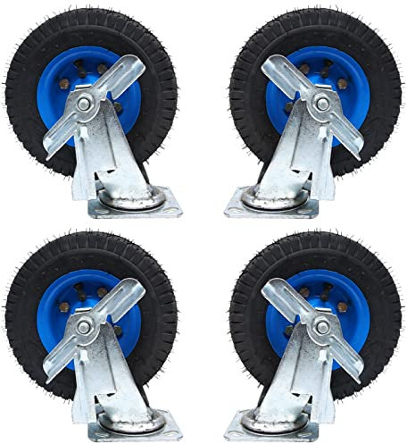 Lenkrolle 4 Teiliger Satz Mit Bremse, 360 Grad Drehbar Leise Schock Absorbieren Schwerlastrollen, Luftreifen Gummi Lenkrolle, Für Möbel, Rollwagen, Werkbänke, 400 Kg Tragkraft ( Size : Ø 8in/200mm )