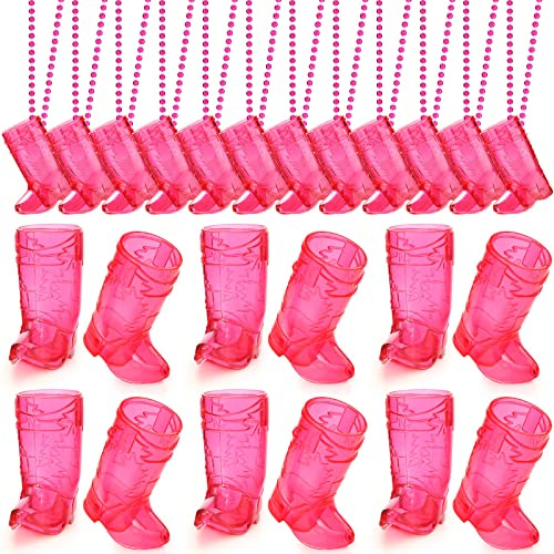 Sieral 12 Pcs Boot Shot Glasses on Beaded Necklace Plastic Cowgirl Shot | Mini Plastic Reusable Cowgirl Shot Boot Glasses Necklace Party Cups for Cowboy Cowgirl Bachelorette Carnival Western Birthday