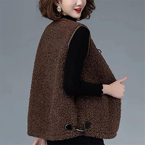SUBX Lammwolle Weste Jacke Koreanische Mode Kurze Lässige Weste Herbst Winter O Hals Ärmellose Weste Solid-Dark Coffee,L