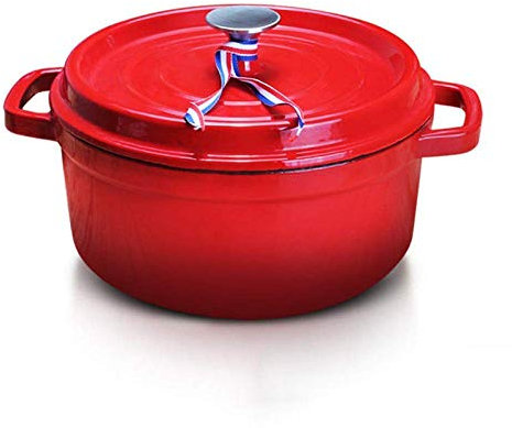 Casseruola in ghisa | 4L | Pentola per zuppa con rivestimento smaltato antiaderente | per casseruole di dimensioni familiari, zuppe, stufati, sformati, arrosti (rosso 24 cm)
