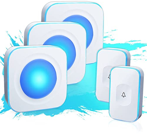 Wireless Doorbells for Home Hearing Impaired Doorbell 2 Buttons & 3 Receivers Flashing Light Wireless Doorbell for Office Classroom Bedroom 1200Ft 36 Ringtones 4 Volume JSIEEM(White)
