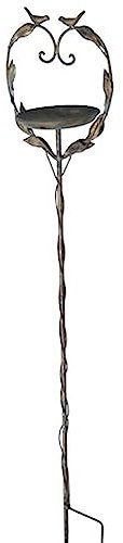 MAISONICA Tall 1.2m Rusty Gold Metal Garden Stake Bird Feeder Bath Ornament Decoration