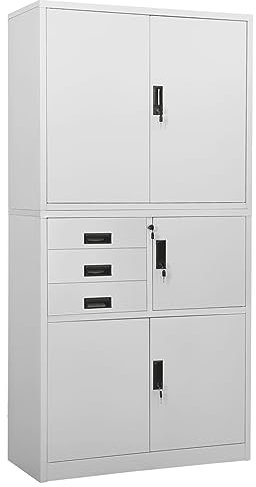 JUNZAI Armario de Oficina, Armario Multiusos, Armario Herramientas, Armario Garaje, Armario Archivador, Armario Estanteria, Armario Taller, de Acero Gris Claro 90x40x180 cm