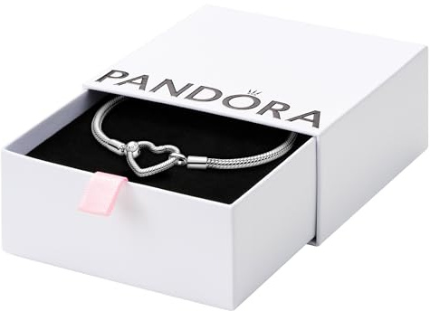 PANDORA Moments Heart Clasp Snake Chain Bracelet - Charm Bracelet for Women - Compatible Moments Charms - Sterling Silver - 6.7 - With Gift Box