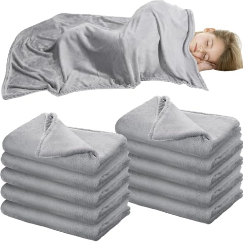 Breling 10 Pcs Cot Blanket Toddler Daycare Nap Blanket for Kids 39 x 47 Inch Fleece Baby Warm Fluffy Cozy Rest Time Supplies for Classroom, Preschool, Daycare or Nursery(Dark Gray)