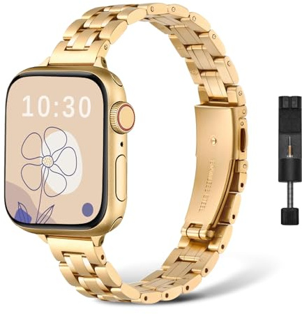 NicMool Bracelet pour Apple Watch 42mm 44mm 45mm 46mm 49mm, Femme Fin Bracelet en Métal pourApple Watch Ultra 3/Ultra 2/Ultra, iWatch Series 11/10/9/8/7/6/5/4/3/2/1/SE 2/SE 2/SE - Or