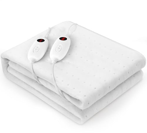 TLGREEN Calienta Camas Electrico Doble 100W| 160x140 cm| 6 Niveles de Temperatura| 2 Controladores| Calientacamas Calentador con Apagado Automático 8 Horas, Protección contra Sobrecalentamiento
