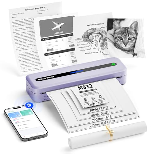 Itari Bluetooth Mobiler Drucker, Thermodrucker A4 Kleiner Drucker- Neues Upgrade 300DPI Drucker Klein für Handy, Tragbarer Drucker für Unterwegs Unterstützt Mehreren Größen Thermopapier