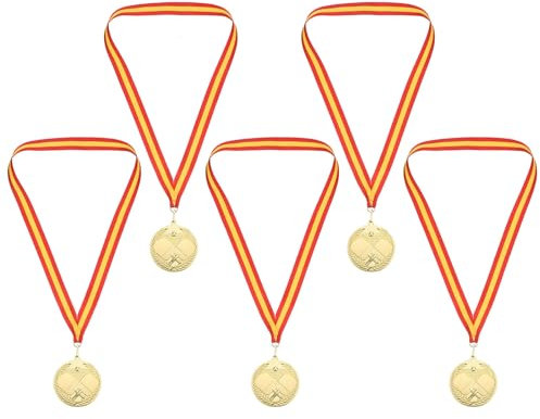 PATIKIL 3 Gold Tischtennis Medaillen 5 Pack Tischtennis Preis Medaillen mit Band Rot Gelb für Spiele Sportliche Wettkämpfe