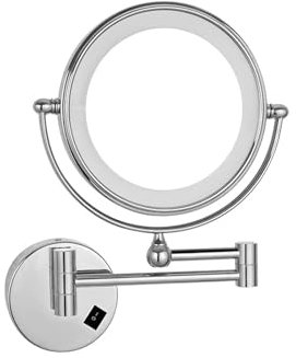 BIJOOT Wandmontierter Doppelseitiger Spiegel 8 20Cm LED Makeup Spiegel Badezimmer Klappbarer Schönheitsspiegel (Verdeckte Installation),Chrome,7X