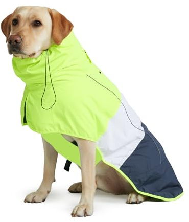 Spark Paws Hunderegenmantel, wasserdichte winddichte Regenjacke, für kleine, mittlere, große und extra große Hunde, reflektierend, atmungsaktiv, mit vollständigem Körperschutz Neon White Navy Blue,3XL