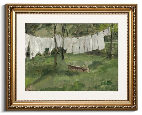 VIYYIEA Goldgerahmte Leinwand für Wohnzimmer, Vintage-Waschküche, Kunstdruck, antikes Ölgemälde, Landschaft, Vintage-Wandkunst, Leinwand, für Wohnzimmer, Schlafzimmer, Büro, Galerie – 33 x 40,6 cm