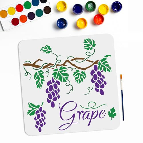 MAYJOYDIY Grape Vine Stencil Grape Stencil 30×30cm Hanging Grape and Leaves Pattern with Paint Brush Grapevine Rustic Decor Stencil for Painting on Wood Canvas Wall DIY Art Crafts