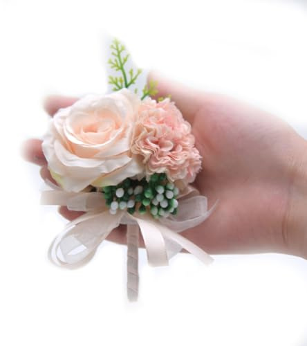 Hrlace 2 stycken bröllop boutonniere konstgjorda rosor blommor silke blommor knappblomma brud brudgum klänningar tillbehör för bröllop årsdagar banketter dansfester rosa 1#