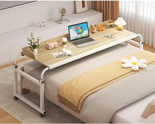 FDSGEEE Überbetttisch Mit Rollen Höhenverstellbarer Computertisch Laptop Betttisch Pc Tisch Für Krankenbett Pflegebett Laptoptisch(Color:Eiche)