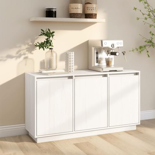 HETFTJN Sideboard, Vitrinenschrank Küchenschrank Schuhschrank Schmal Besenschrank Geeignet für Dorm Schlafzimmer Wohnzimmer Entrance Weiß 111x34x60 cm Massivholz Kiefer