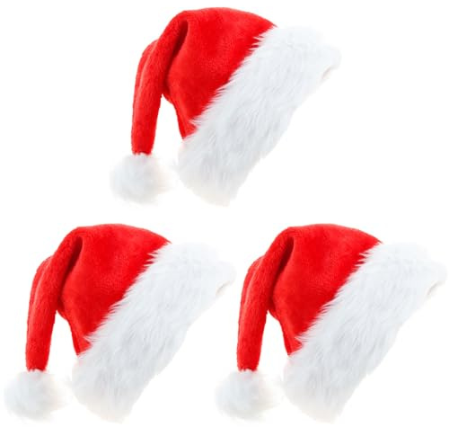 YXHZVON 3 gorros de Navidad de terciopelo, gorro de Papá Noel, rojo para adultos, gorro largo de terciopelo cálido para fiestas de vacaciones, accesorio para Navidad (26 x 40 cm)
