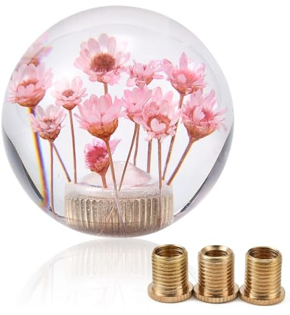 AuMoHall Manual Gear Shifter Knob Acrylic with Flower Round Shift Knob Universal Fit Most Manual Cars Truck SUV (Pink Flower)