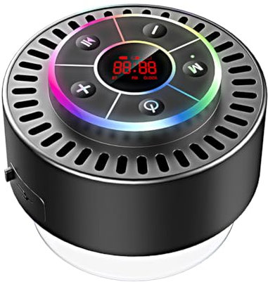 GETBSTOOP Altoparlante da Doccia Compatibile con Altoparlante Wireless a Ventosa IPX7 Impermeabile Chiamata in Vivavoce/Radio FM Altoparlante Stereo Luce RGB Colorata/Display LED Microfono