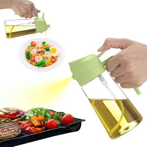 Distributore di olio e spruzzatore 2 in 1, spray per olio da cucina, bottiglia dispenser per olio d'oliva con beccuccio antigoccia, spruzzatore olio, per insalate, friggitrice ad aria Verde 470ML