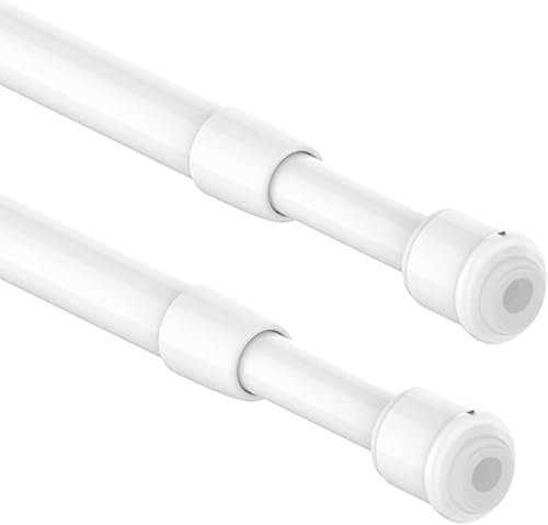2 barras para cortinas de cristal sin taladrar, barra extensible para cortinas con muelle a presión, diámetro 10 mm, 58-85 cm (blanco)