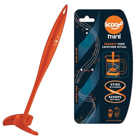 Scoof Mini Outil de cafetière : mélangez et améliorez la saveur. Nettoyer avec une torsion. Améliore le rituel cafetière/cafetière à piston (orange)