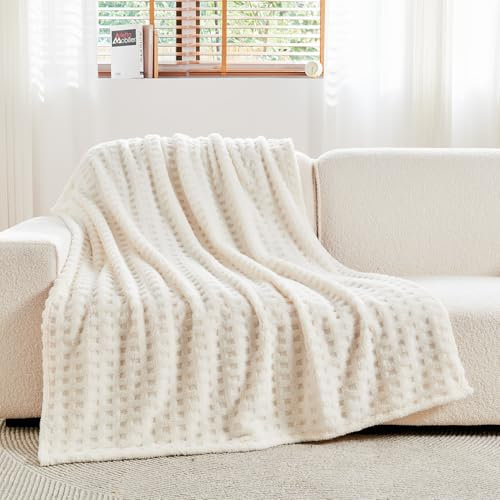 Wajade Kuscheldecke Flauschig Kunstfelldecke Decke Sofa Waffel Sofaüberwurf warm Sofadecke Comfort Couchdecke weiche Wohndecke für Couch und Bett 178 x 203 cm White