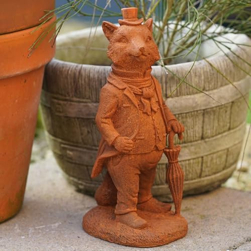 Sculpture de jardin Mr Fox en fonte | Statue décorative en plein air du vent dans les saules