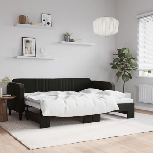 Brokky Tagesbett Ausziehbar Ausziehbett Bett Zum Ausziehen Sofa Bett Daybed Sofa Bett Mit Ausziehbett Schwarz 80x200 cm Samt / 3197060