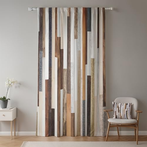 ggaimwf 107x160cm Tenda pieghe a matita in legno Strisce di legno marrone Tasca asta Tenda per porta Linguetta Filtraggio della luce Privacy Tende per finestre Soggiorno Camera letto,1 Pannello