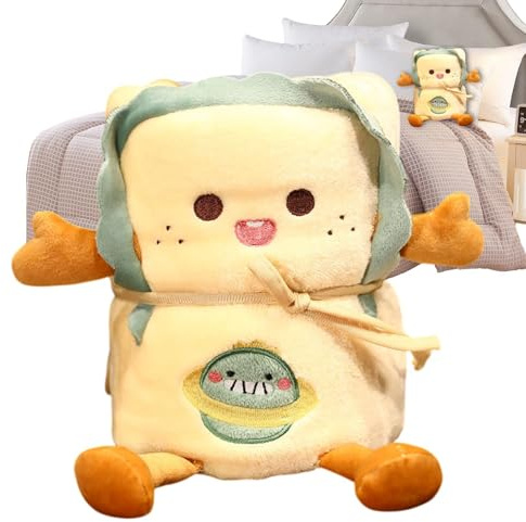 Zunishaone Manta de tiro para niños, manta de tiro 2 en 1 - Manta de felpa con cojín para tostadas Manta 2 en 1,Manta de viaje compacta con suave cojín acolchado de dibujos animados
