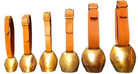 MELONI Kuhglocken aus Messing mit Lederhalsband, verschiedene Größen, für Schafe, Ziegen und Kälber, Glocken für Vieh (2)