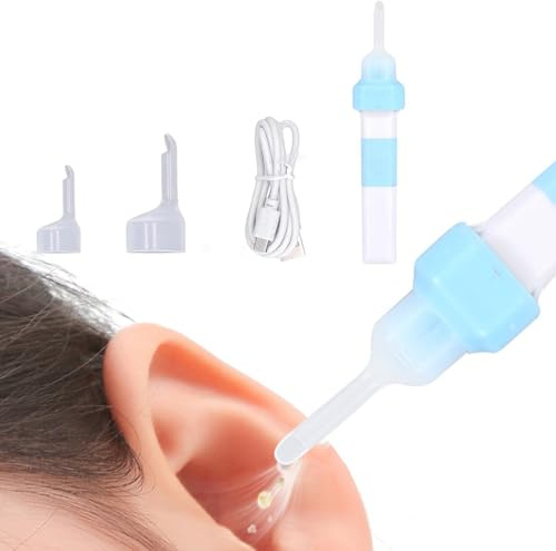 Nettoyant Oreille, Aspirateur De Cérumen, Aspirateur D'oreille Électrique Avec Lumière Et 2 Têtes de Rechange Et Câble De Chargement USB, Kit De Retrait De Cérumen pour Tous les Familles