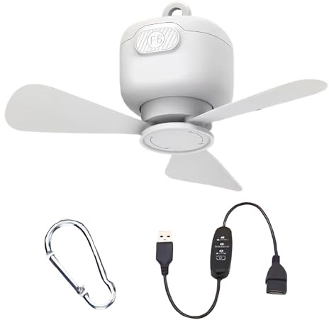 JINGLING Ventilateur de plafond portable pour tentes | Ventilateur USB à suspendre | 3 niveaux USB | Ventilateur de plafond pour terrasse, tente, auvent, extérieur, pavillon, chambre à coucher