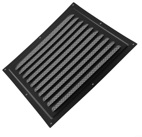 GLFLOW Cubierta de rejilla de ventilación de 25 x 25 cm para techo y pared lateral, rejilla de ventilación cuadrada de metal con pantalla de insectos, negro (1 unidad)