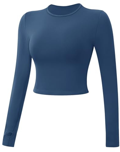 MAYROUND Women's Gym Tops Long Sleeve Seamless Workout Shirts with Thumb Holes Slim Fit Yoga Sports Running Shirt Athletic Top