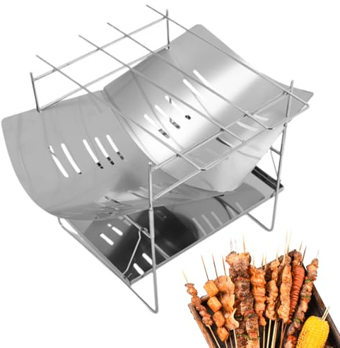 Besreey Poêle à Bois Extérieur, Réchaud de Camping Compact, Acier Inoxydable Léger - Gril BBQ pour Randonnée Pêche Apéros Pique-Nique et Activités en Plein Air Familiales