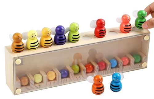 Genérico Kindergedächtnisspiel, interaktives Spielzeug mit Farbwahrnehmung, buntes Assoziationsspielzeug in Bienenform, Gedächtnisspiel aus Holz für Reisen und Kindererziehung