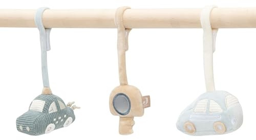 Jollein Spielbogen Baby Anhänger – On the Go – 3er-Set Baby Spielzeug mit Auto, Schlüssel & Spiegel – Fördert Sinne & Motorik – Für Baby Spielbogen – Seegrün/Elfenbeinfarben/Hellblau