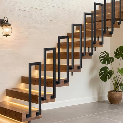Ansobea Treppengeländer Innen und Außn 110cm U-förmiger Schwarz, Handlauf Geländer für Treppen Treppenhandlauf für Dachboden Villen, Wohnungen, 2 Teilige