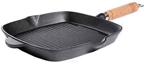 Sartén de Hierro Fundido Antiadherente con Mango de Madera de Nogal, fácil de escurrir, para freír, saltear y cocinar.