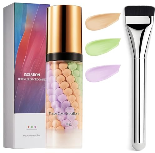 Best Makeup, 3-in-1 Foundation Primer, Includes Foundation Brush, Primer Makeup, Color Corrector for Redness & Dark Circles, Oil Control & Long Lasting