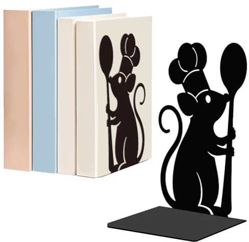 WADORN 1 Paar Buchstützen Aus Metall In Mausform Für Regale Dekorativ, Robuste Dekorative Buchstützen Aus Metall Für Küche rutschfest Schwarz L Förmiger Buchstopper Für Die Bibliothek 13.5x11x20cm