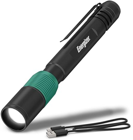 Energizer X-400 Lampe de poche stylo rechargeable, lampe stylo lumineuse IPX4 résistante à l'eau, légère et durable, lampe de poche rechargeable, câble de charge USB inclus