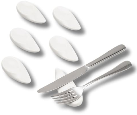 Leonardo Luxury Home Design: set 6 pezzi Poggia Posate Porcellana Bianca 8,5 x 4 x 1 H cm Elegante Resistente Tavola Cucina Ristorazione Idea Regalo (Goccia)