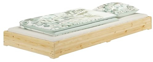 Erst-Holz®Niederflurbett Gästebett 90x200 Kiefer lackiert Bodenbett Stapelbett mit wählbarem Zubehör V-60.69K-09ohne Zubehör