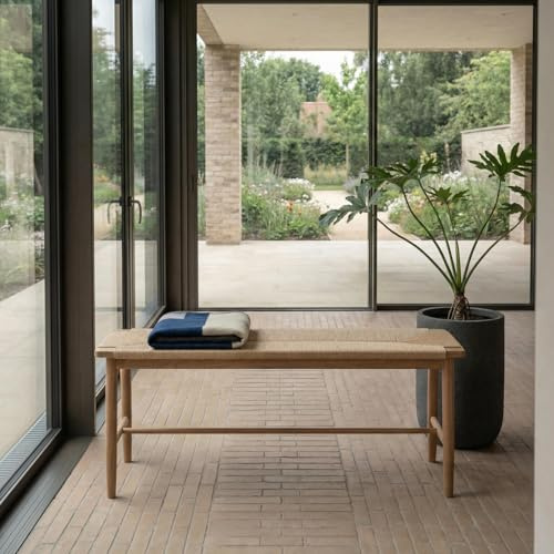 Furnhouse Prime Esszimmerbank 2-Sitzer | Massivholz Eiche Paper Rope Sitzfläche Natur Geölt – Skandinavisches Design
