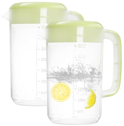2 jarras con tapa, jarra de plástico de 4 l/1 galón, asas de cubierta de colador y medidas, jarra de agua transparente para limonada, té helado, cerveza fría (verde claro)
