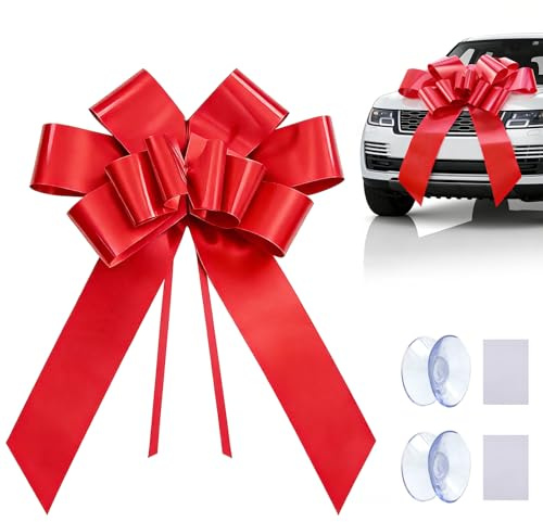 SBLKUY Große Autoschleife, (Rot, 58cm/23 Zoll) Auto Schleifen Deko mit 2 Saugnäpfen Schleife Geschenkbogen Autobogen Geschenkschleife Schleife Geschenk für Geburtstag Hochzeitsfeier